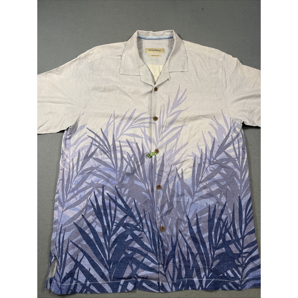 TOMMY BAHAMA Mens Tropical Floral 100% Silk Hawaiian Shirt LARGE BLUE